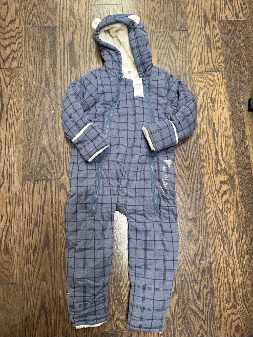 Baby GAP Cozy Blue Plaid Hooded One-Piece Bunting